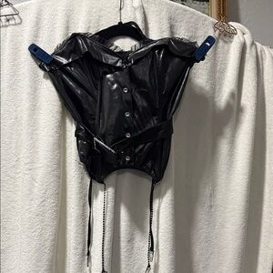 Black Faux Leather Button-Front Corset Halter Top